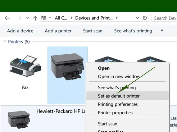 Set your HP printer as the default device
